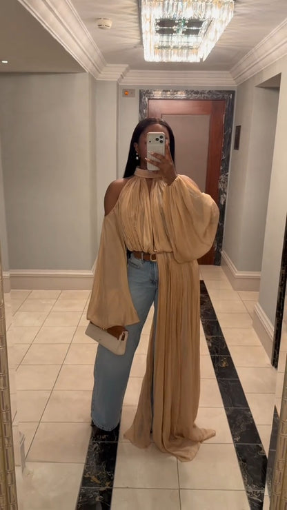 Turtleneck Ruched Accent Blouse