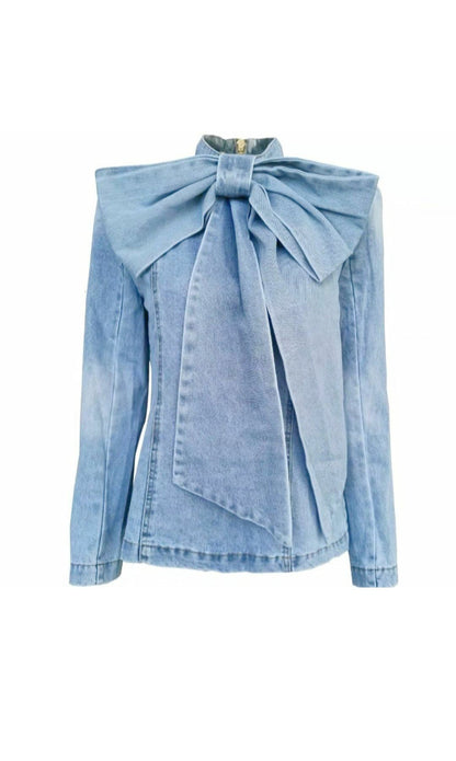 Elegant Bowknot Denim Blouse