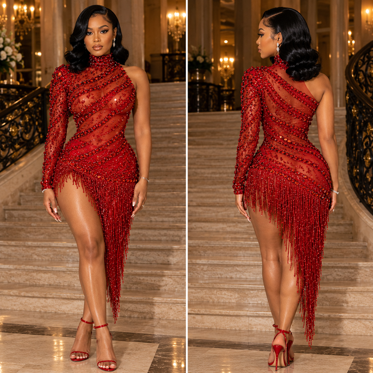 Iris Rhinestone Mesh Tassel Dress