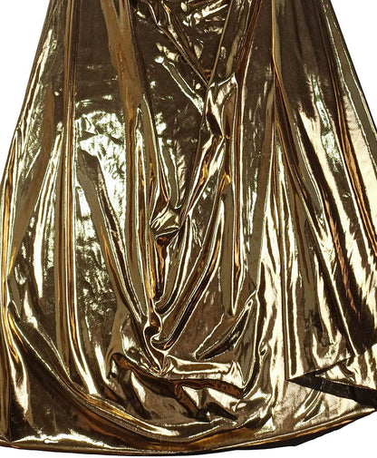 Gold Metallic Ruched Maxi Dress