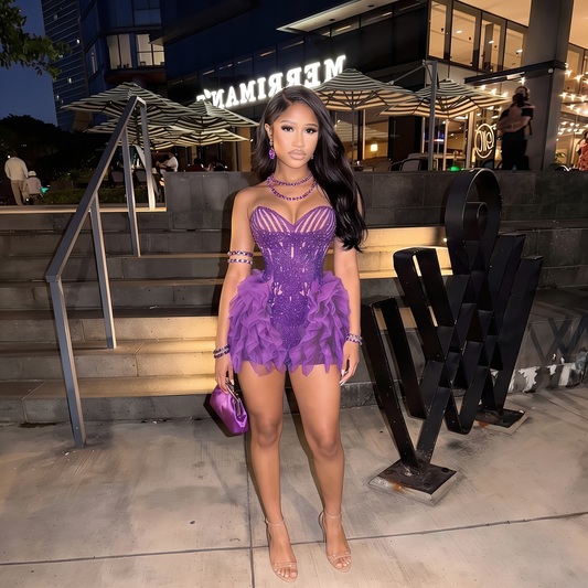 Purple Rain Mesh Ruffled Mini Dress
