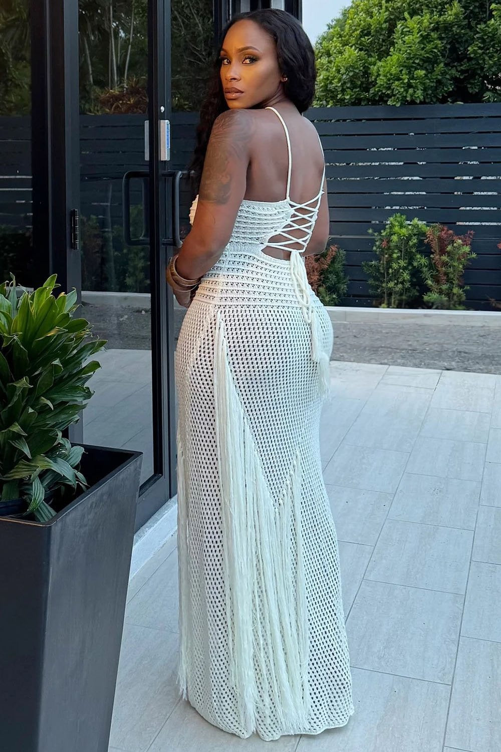 Tesha Crochet Fringe Maxi Dress