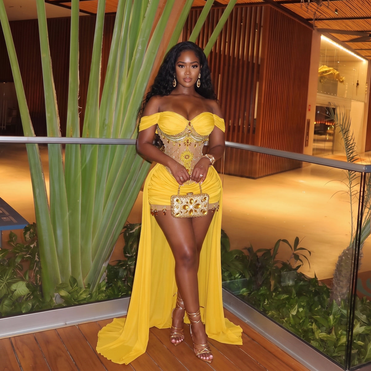 Marina Off-Shoulder Tail Dress