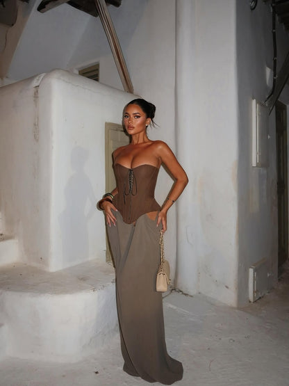 Elissa Corset Mesh Maxi Dress