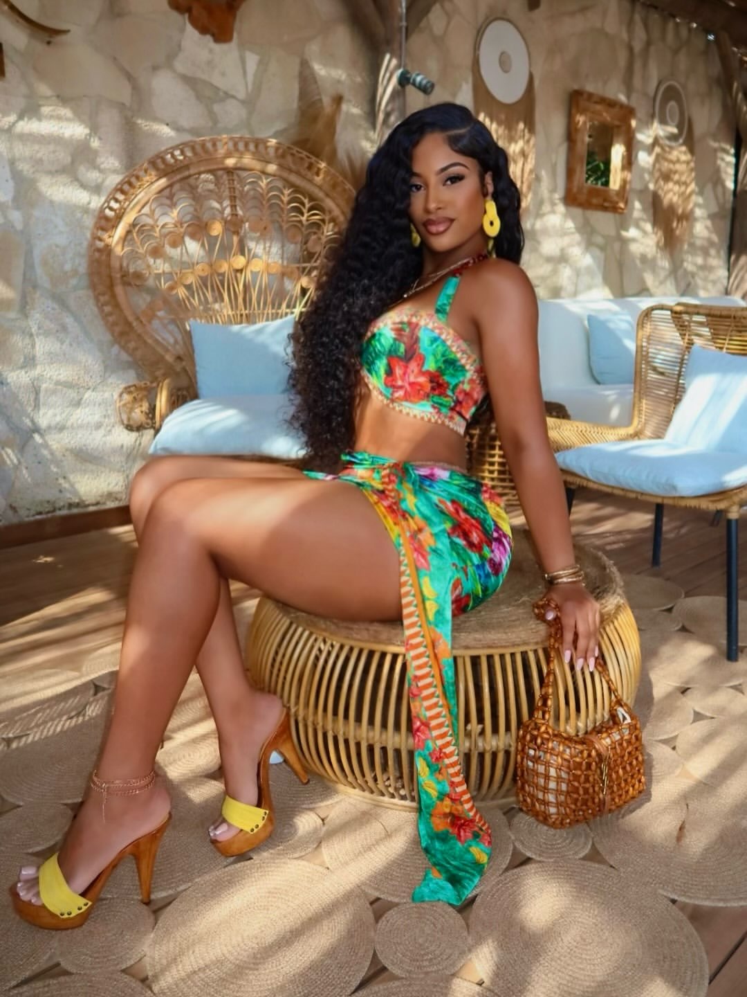 Retro Print Bikini 3Pcs Set