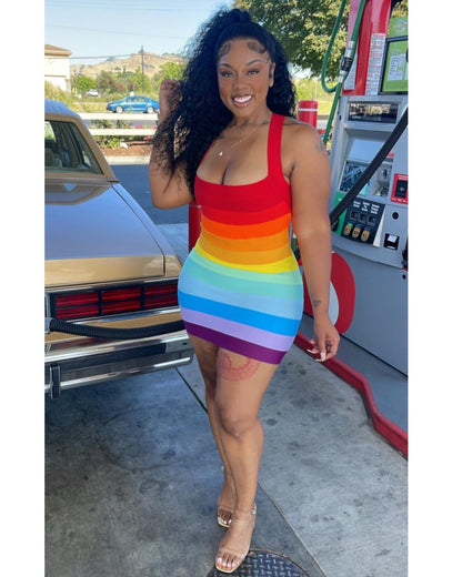 Rainbow Bandage Mini Dress