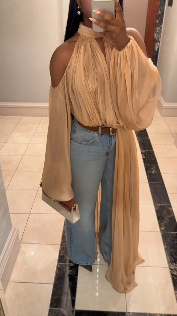 Turtleneck Ruched Accent Blouse