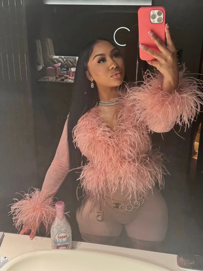 Lya Mesh Feather Blouse