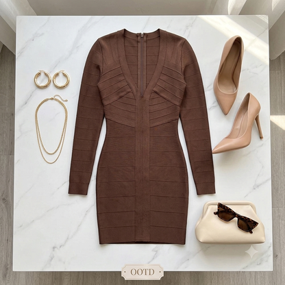 Plunge V Neck Bandage Mini Dress