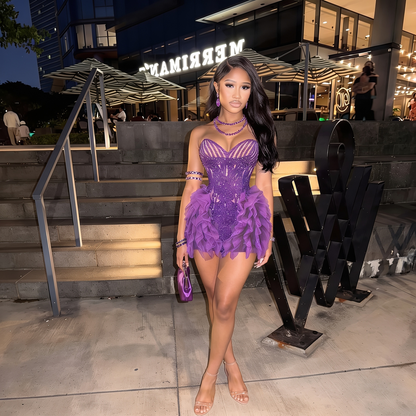 Purple Rain Mesh Ruffled Mini Dress