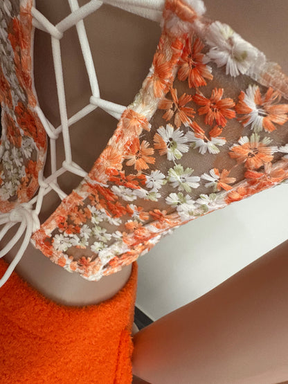 Floral Embroidery Corset Skirt Set