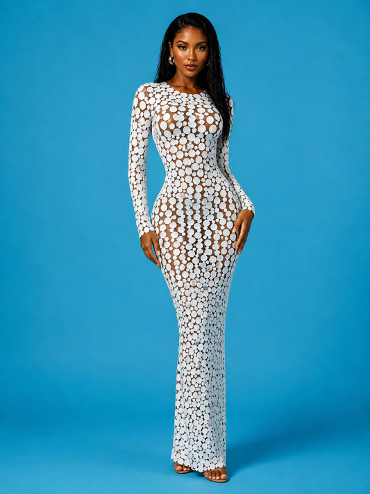White Points Mesh Maxi Dress