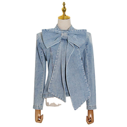 Elegant Bowknot Denim Blouse