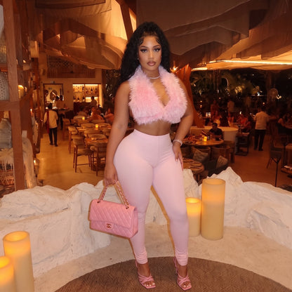 Fluffy Fur Pants Set