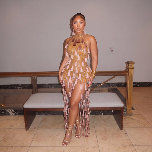 Olanda Mesh Bodysuit Tassel Dress