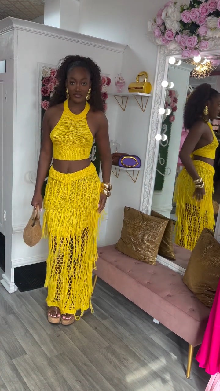 Olina Crochet Knit Tassel Skirt Set