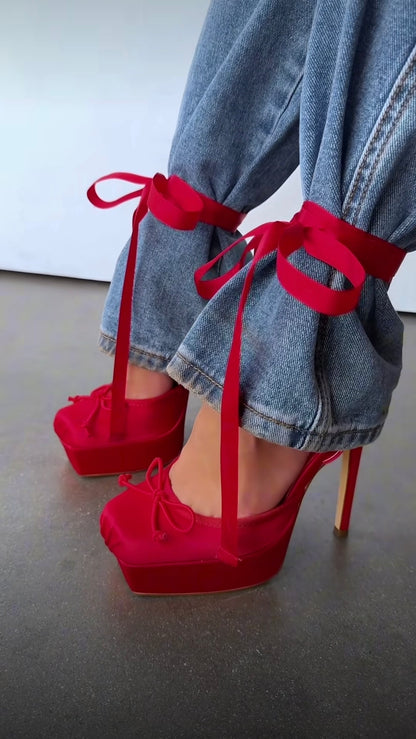 Butterfly-Knot Platform High Heels